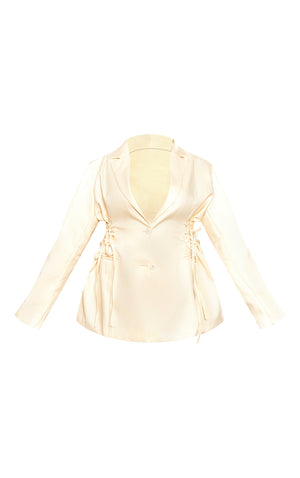 Plus Cream Lace Up Waist Blazer