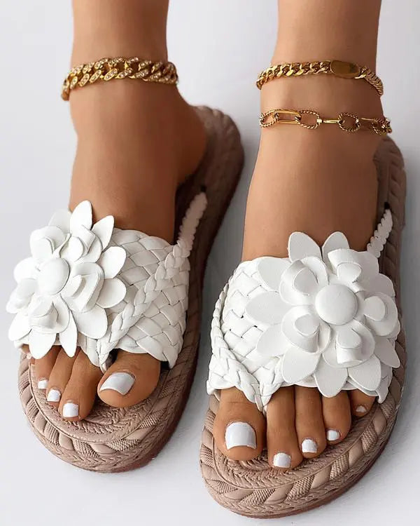 Braided Floral Pattern Toe Post Beach Flip Flops