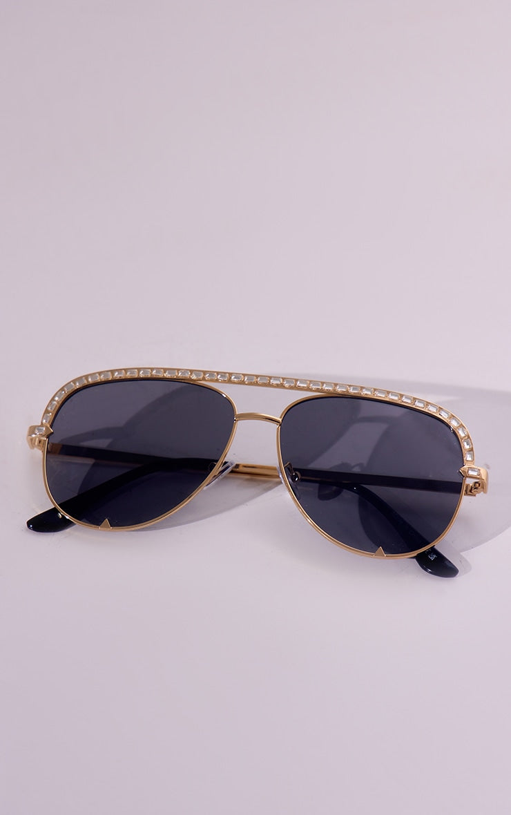 Gold Diamante Frame Aviator Sunglasses