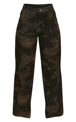 Khaki Croc Print Cargo Wide Leg Trousers