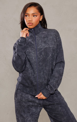 Charcoal Washed Seam Detail Zip Track Top