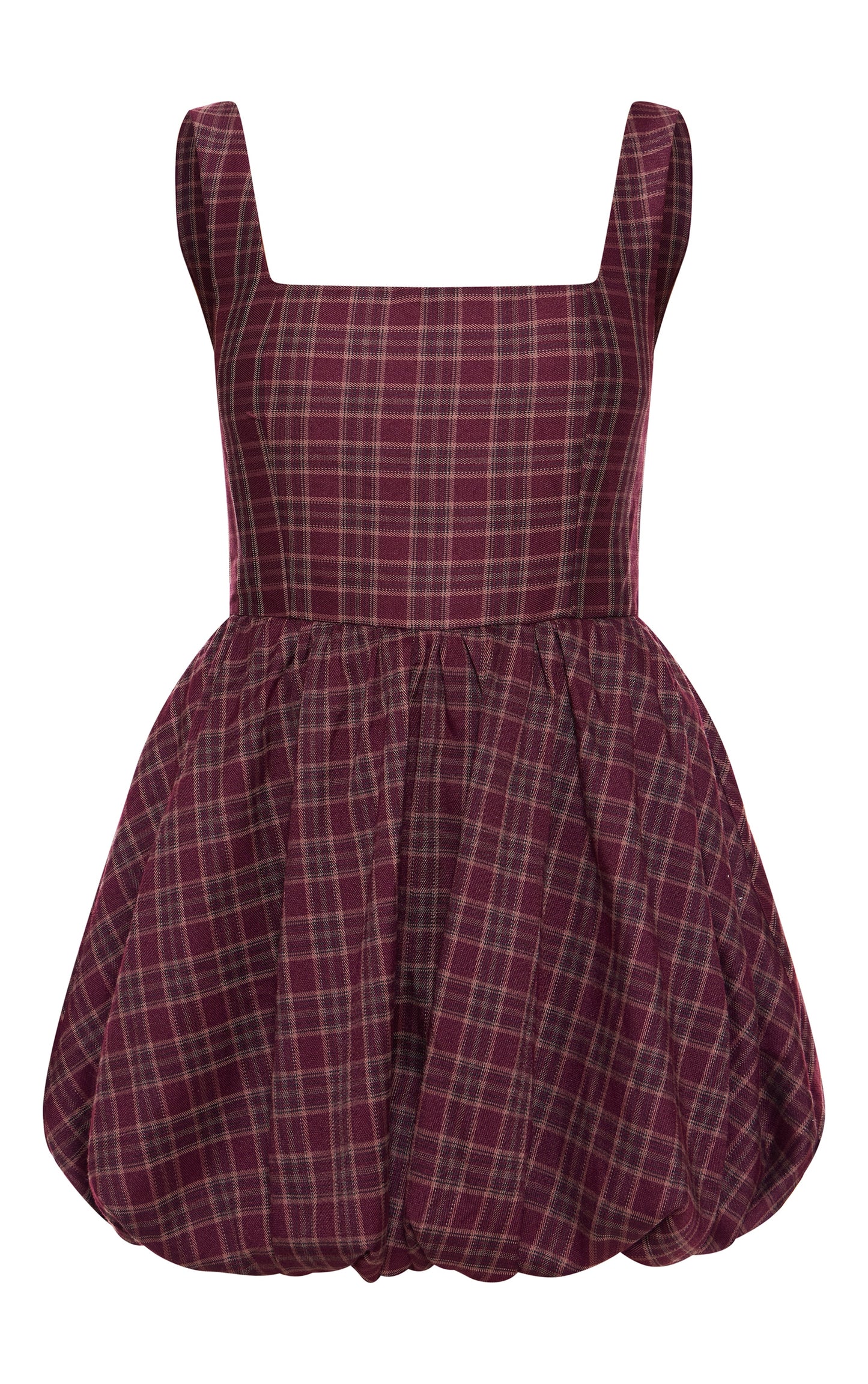 Burgundy Check Puffball Dress