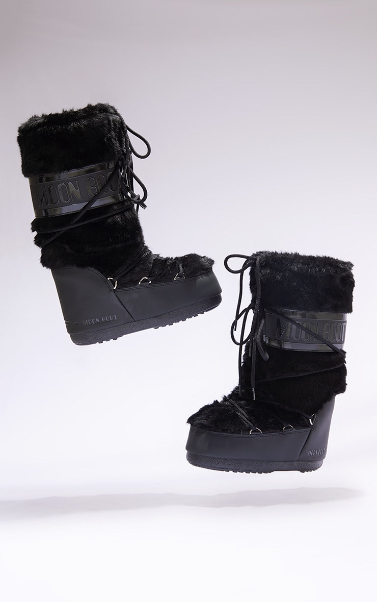 MOON BOOT Black Faux Fur Classic