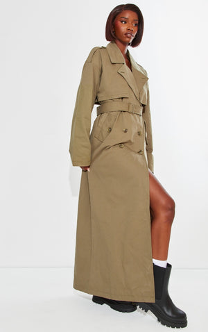 Tall Khaki Tie Waist Trench Coat