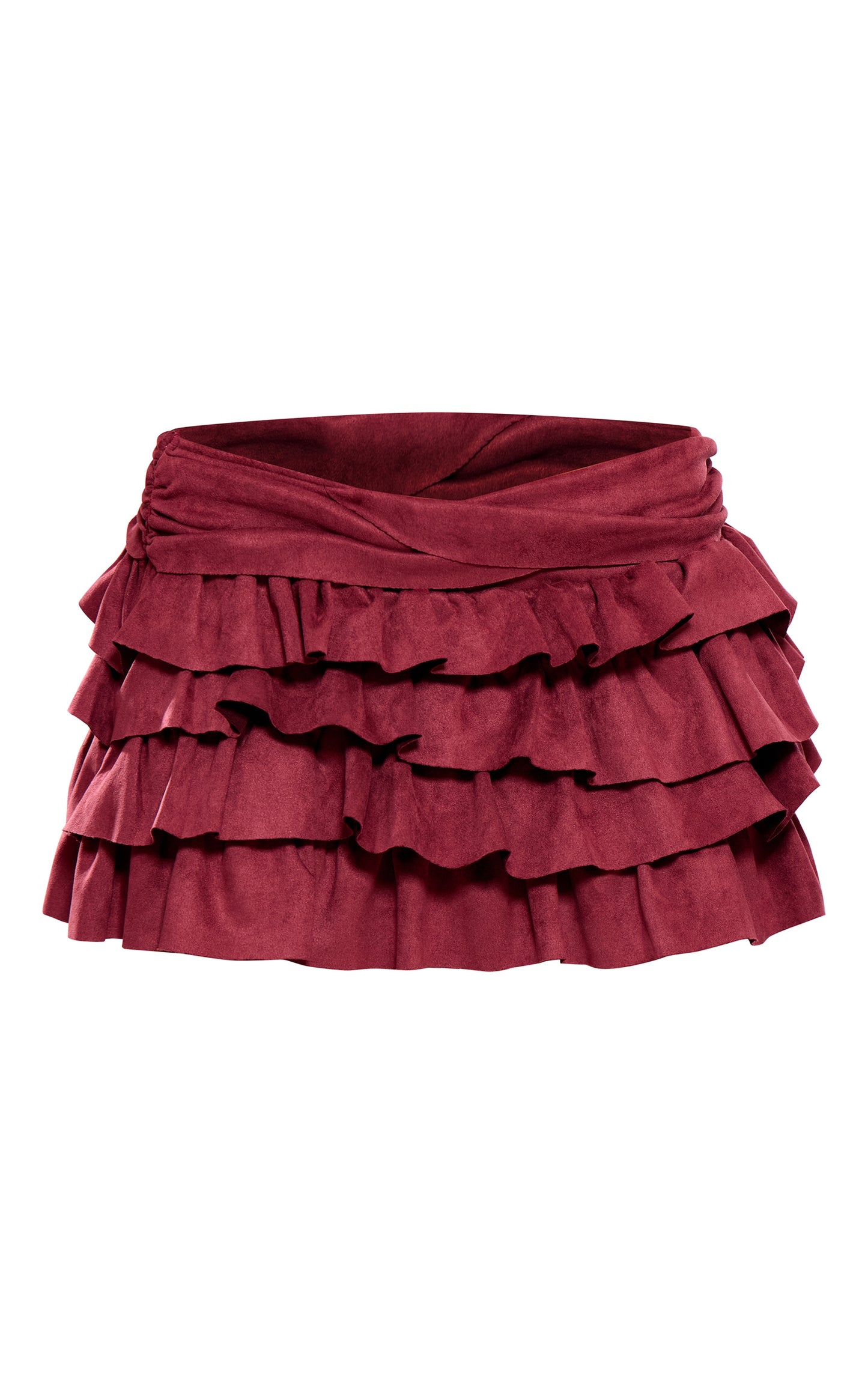 Burgundy Faux Suede Frilly Rara Mini Skirt