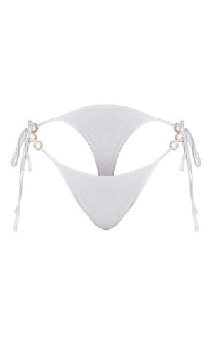 Silver Glitter Pearl Trim Tie Side Bikini Bottoms