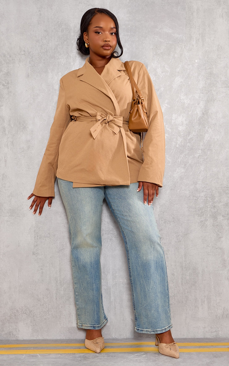 Plus Sand Belted Waist Blazer