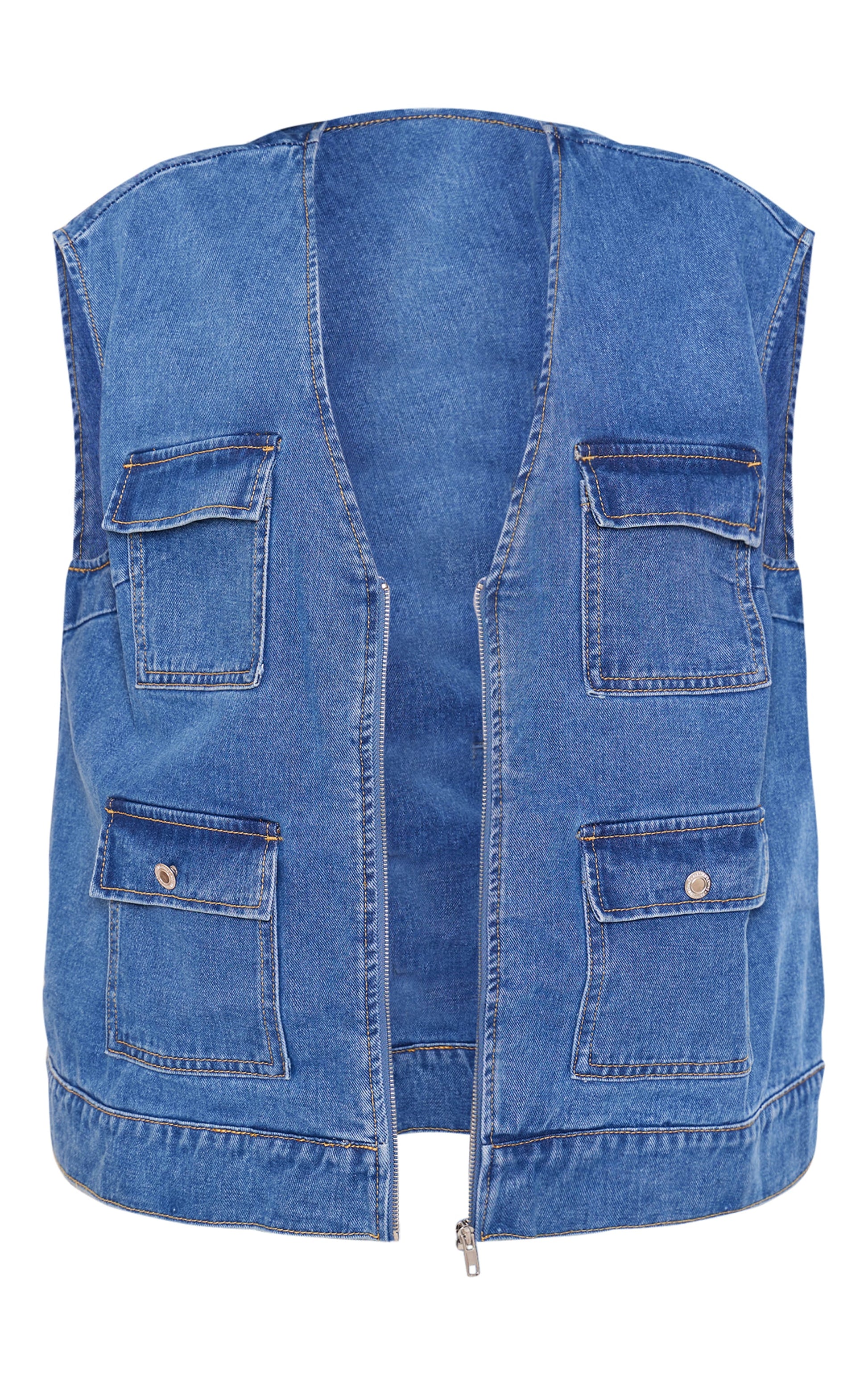 Plus Washed Black Zip Up Denim Cargo Gilet