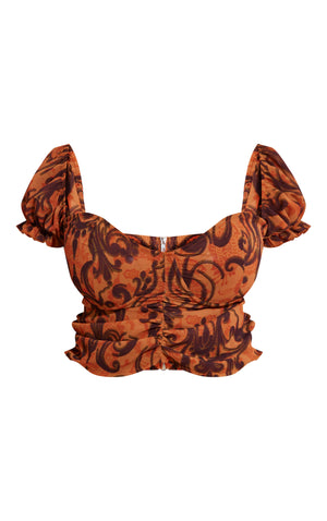 Plus Orange Underwired Ruched Chiffon Crop Top