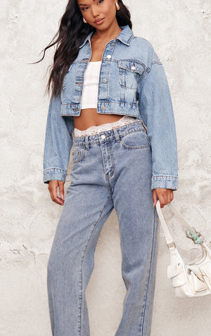 Mid Blue Wash Classic Cropped Denim Jacket