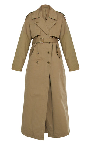 Tall Khaki Tie Waist Trench Coat