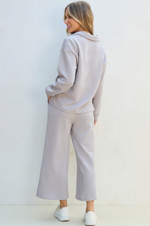 Light Grey wide Leg Pants Set