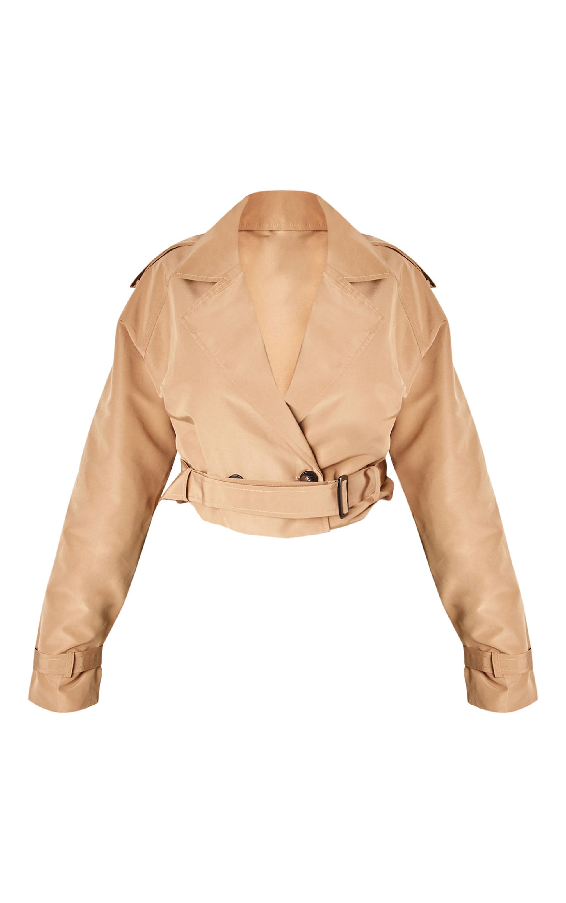 Plus Taupe Belted Cropped Trench Coat