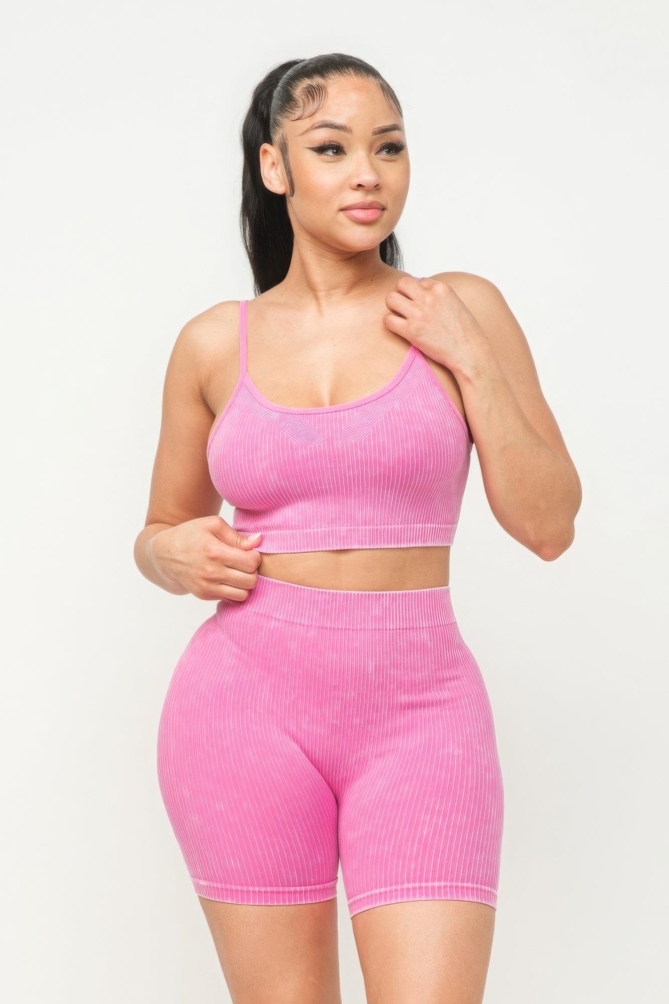 Washed Seamless Basic Tank Top And Shorts Set - HCWP 