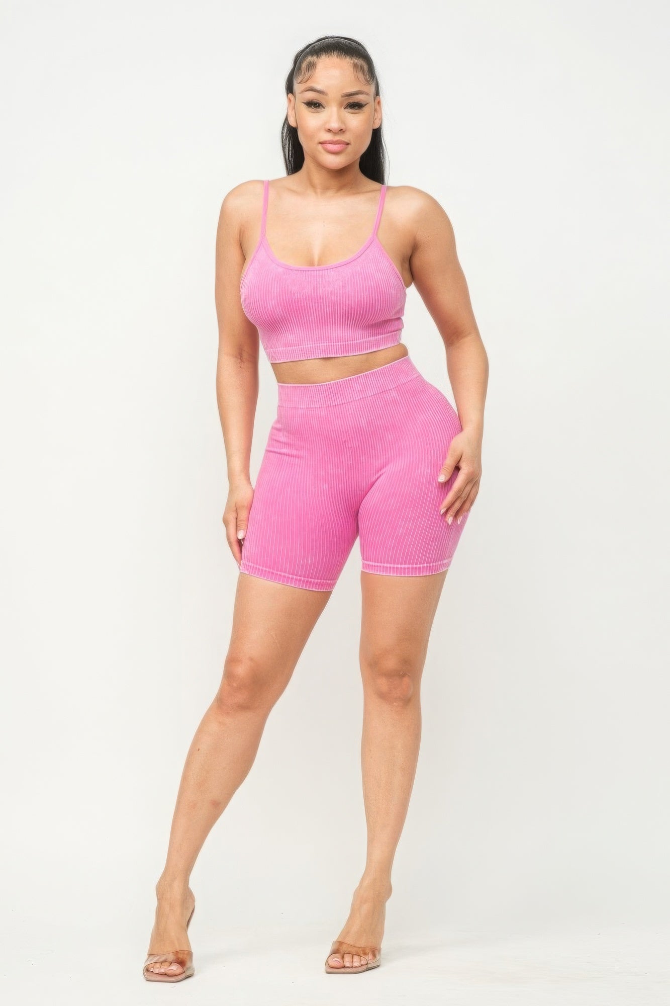 Washed Seamless Basic Tank Top And Shorts Set - HCWP 