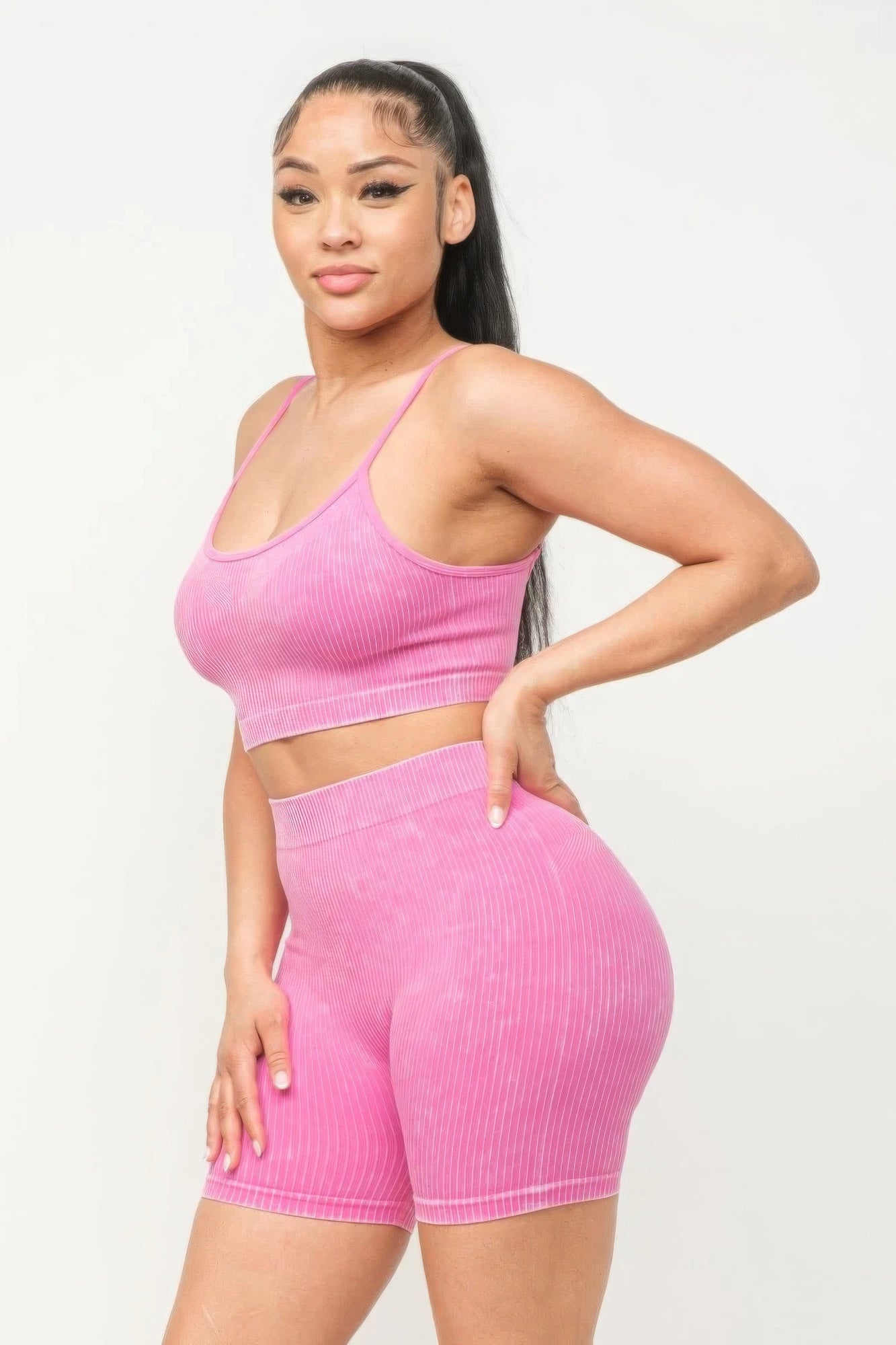 Washed Seamless Basic Tank Top And Shorts Set - HCWP 