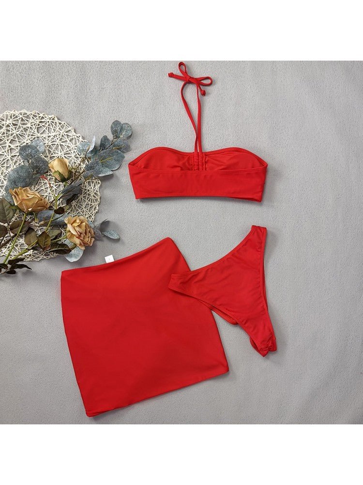 Solid Color Halter Neck Fitted Bikinis