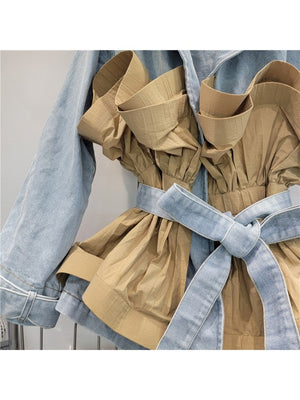 Denim Patchwork Ruffle Bandage Short Coats