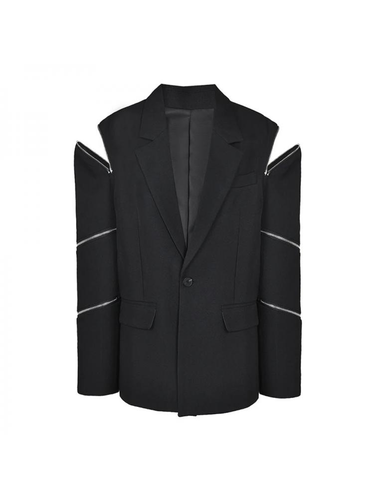 Hollow-out Zipper Long Sleeve Blazers