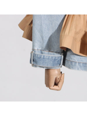 Colorblock Ruffle Long Sleeve Denim Jackets