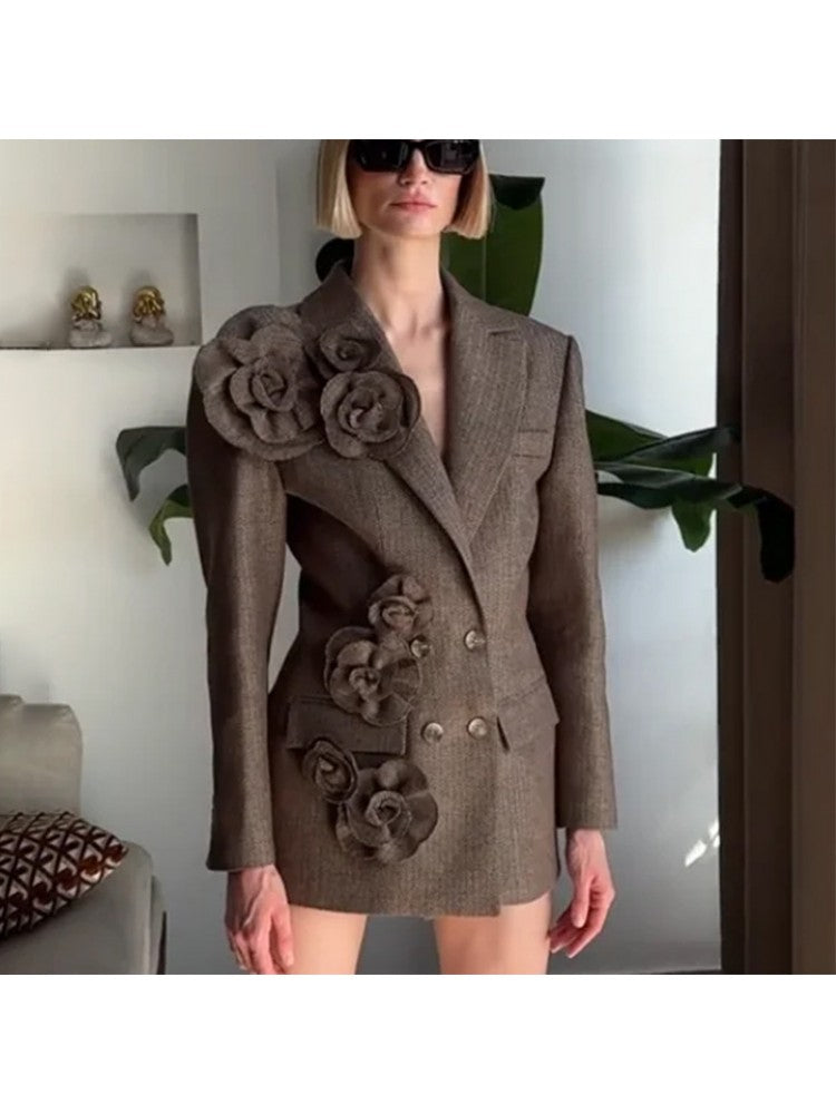 3D Flower Patchwork Long Sleeve Blazers