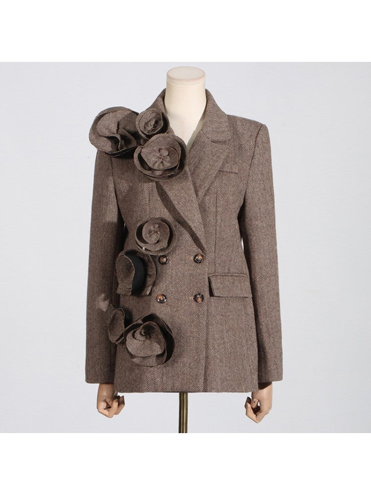 3D Flower Patchwork Long Sleeve Blazers