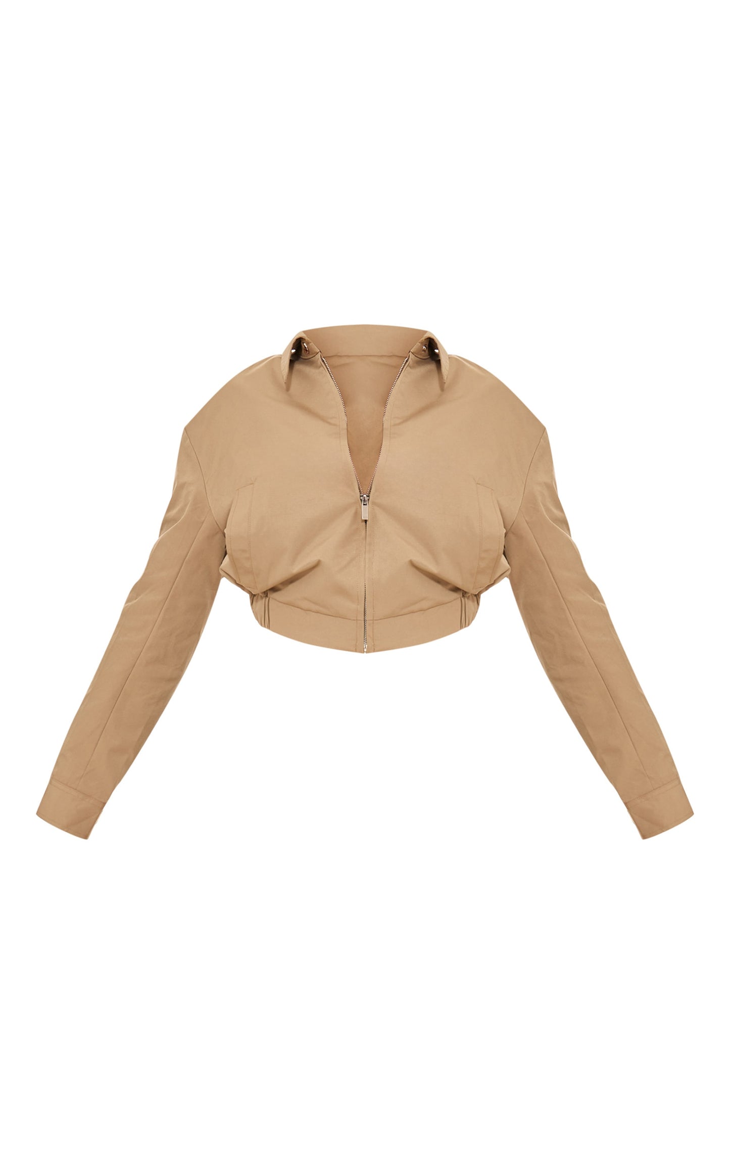 Olive Cotton Canvas Collar Detail Zip Up Jacket