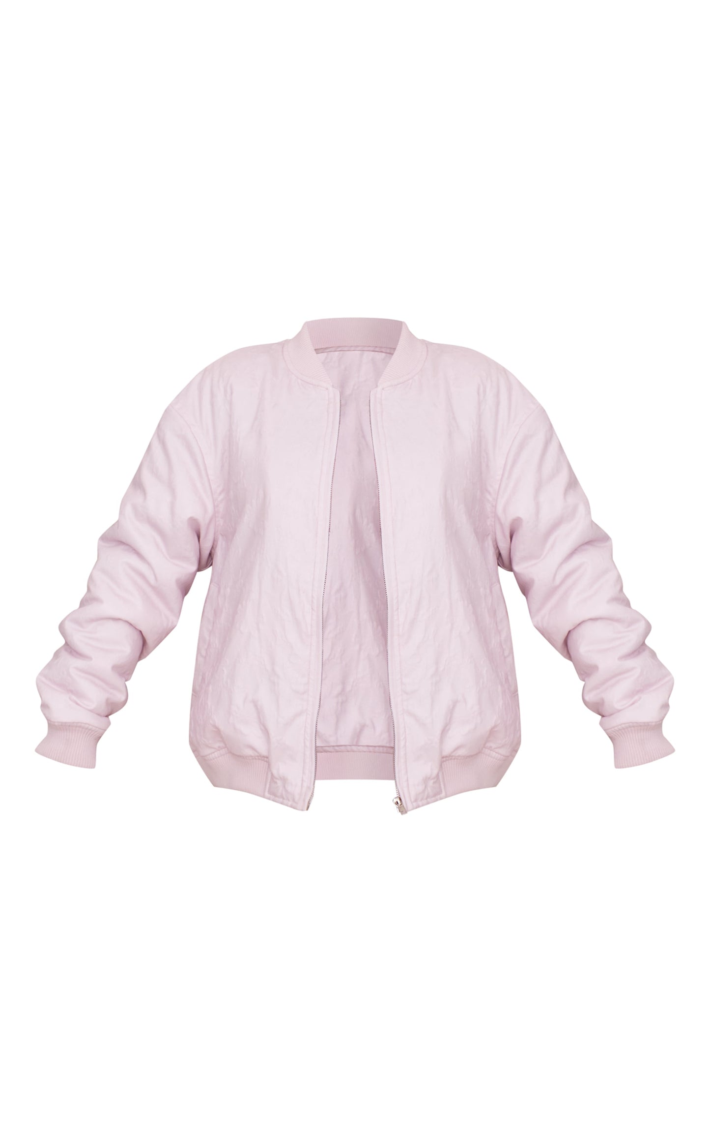 Pink Floral Embossed Oversized Bomber Jacket