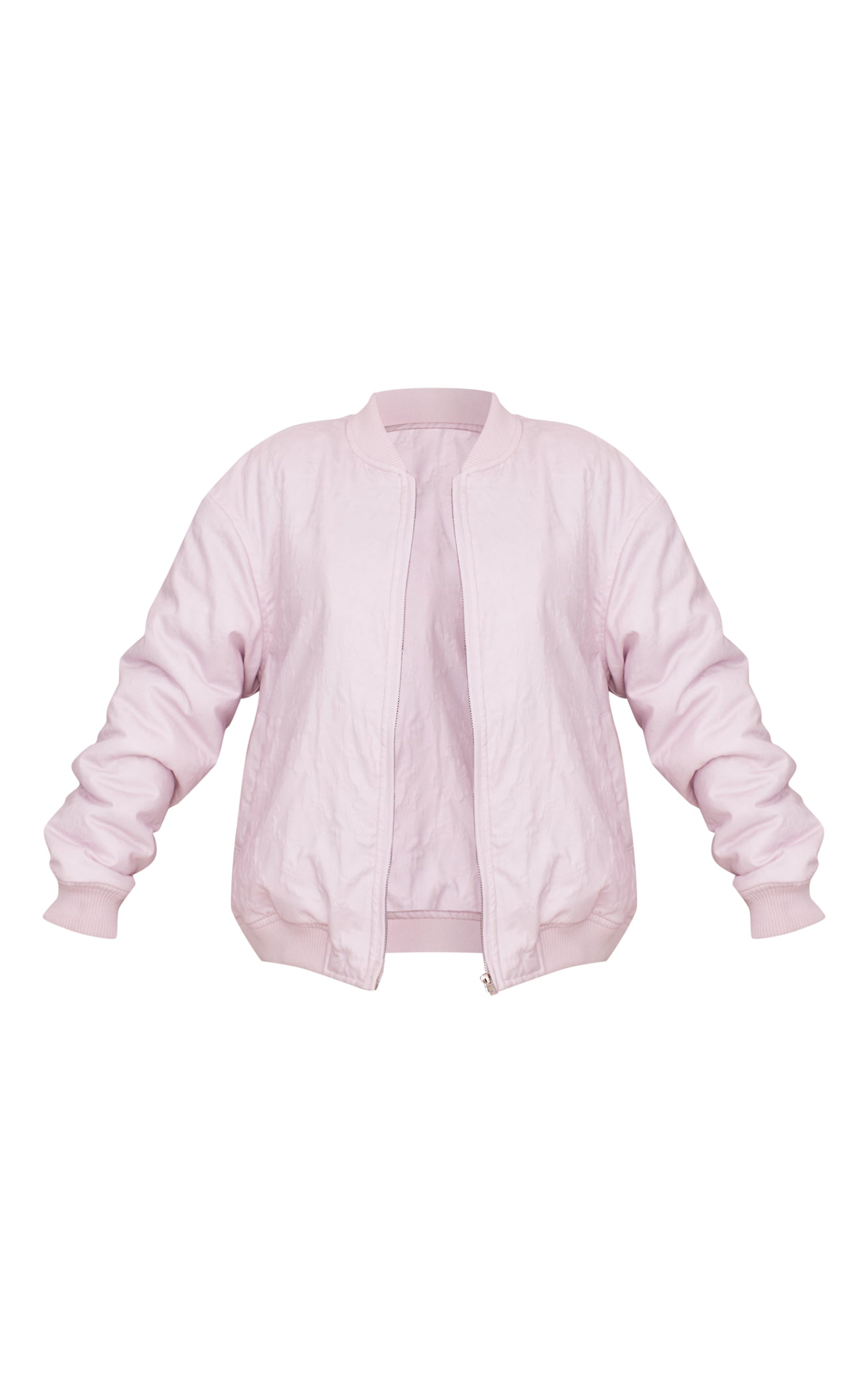 Pink Floral Embossed Oversized Bomber Jacket