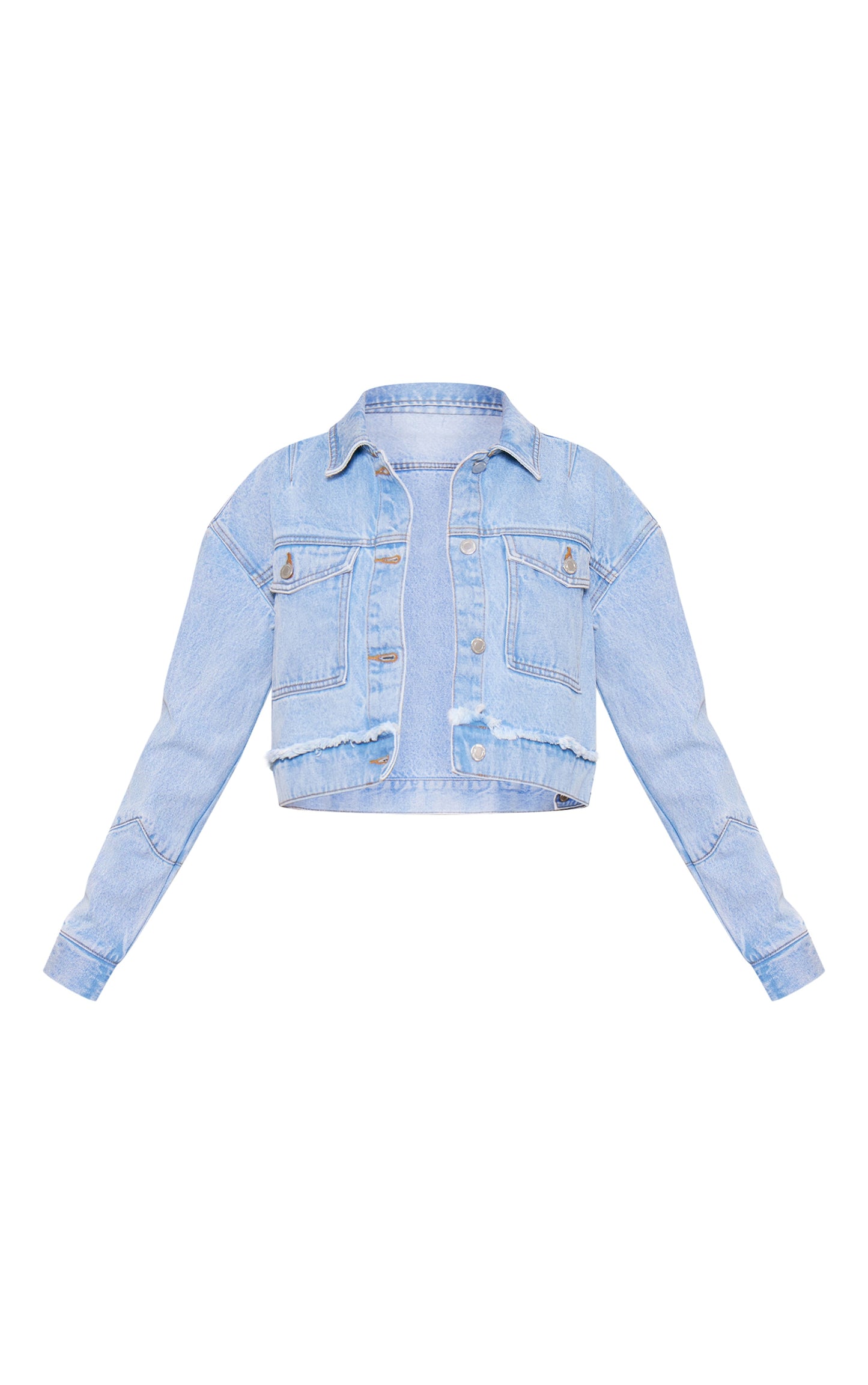 Light Blue Wash Distressed Flower Detail Denim Jacket