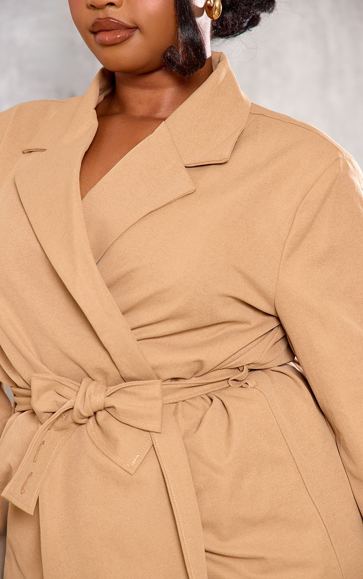 Plus Sand Belted Waist Blazer