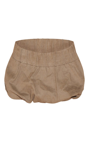 Brown Twill Low Rise Puffball Mini Skirt