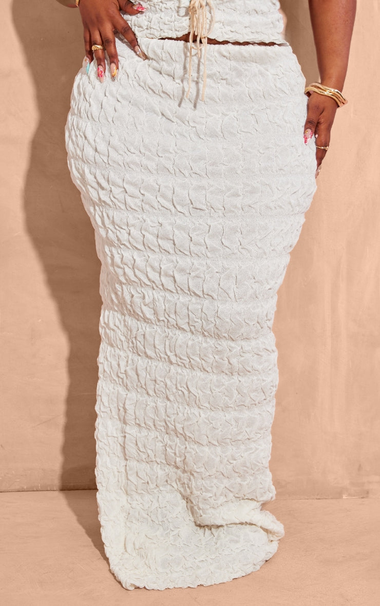 Plus Cream Bubble Knit Contrast Binding Maxi Skirt