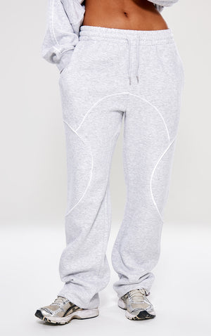 Ash Grey Oversized Contrast Piping Straight Leg Joggers