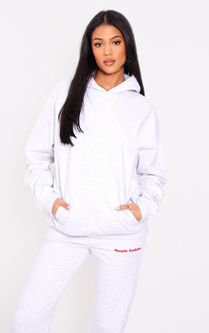 Tall Grey Marl Premium Sports Academy Puff Print Oversized Hoodie