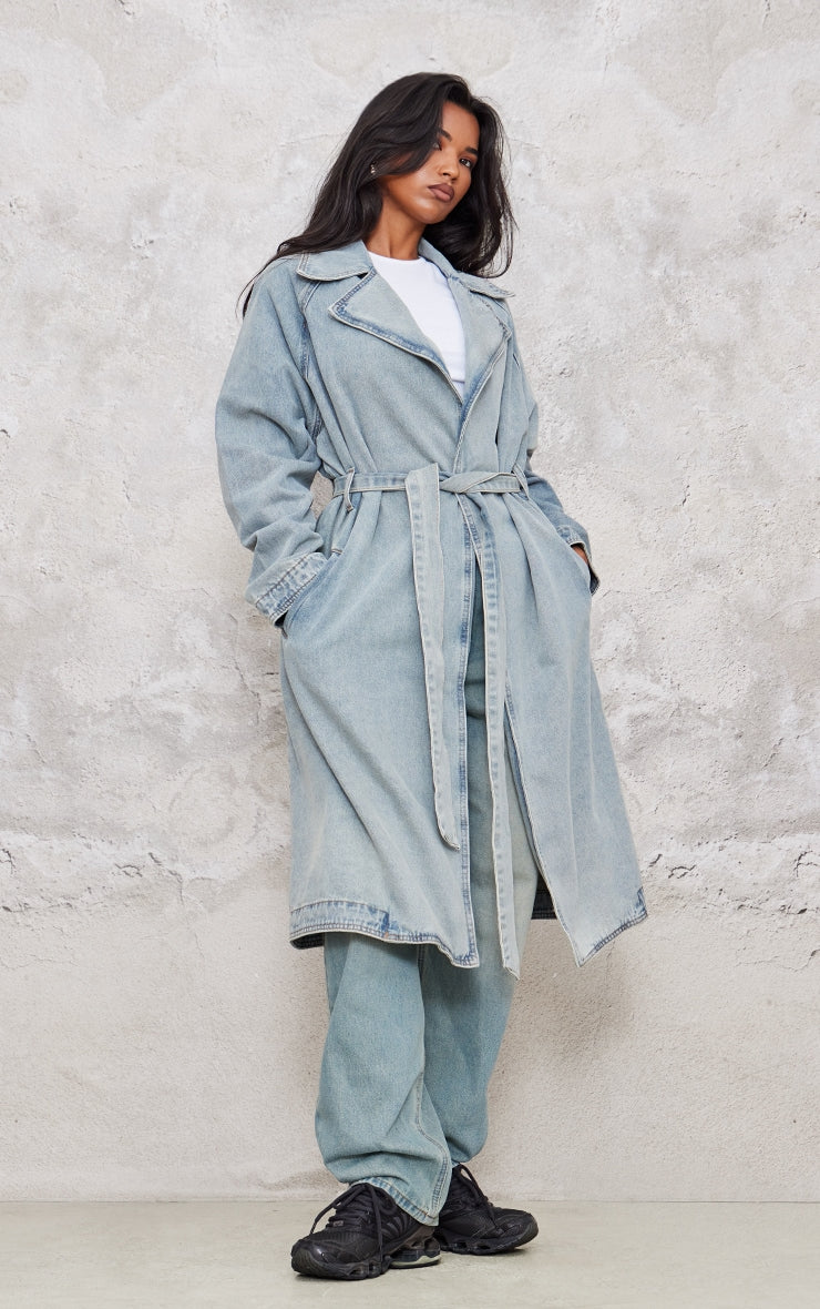 Vintage Wash Denim Trench Coat