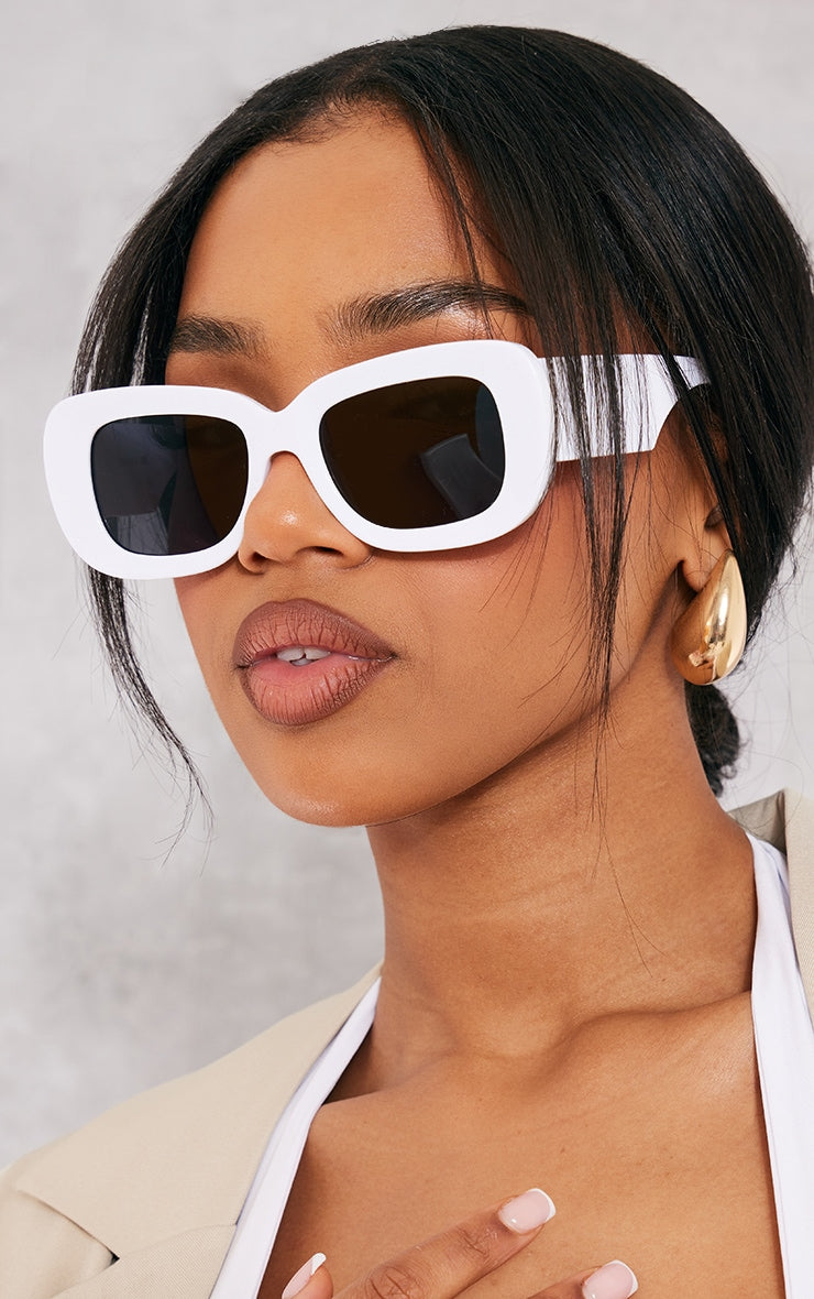 White Oversized Retro Sunglasses