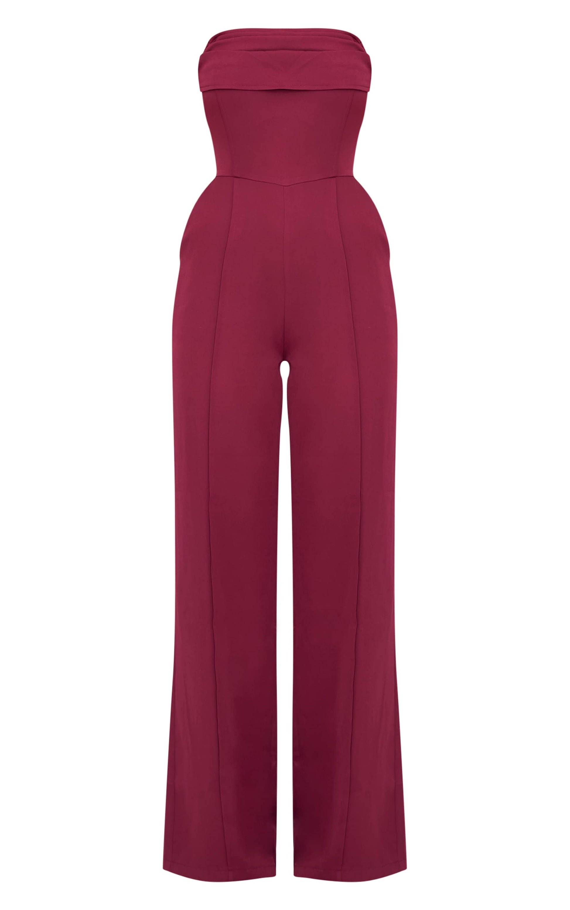 Burgundy Bandeau Cowl Neck Pocket Detailed Jumpsuit