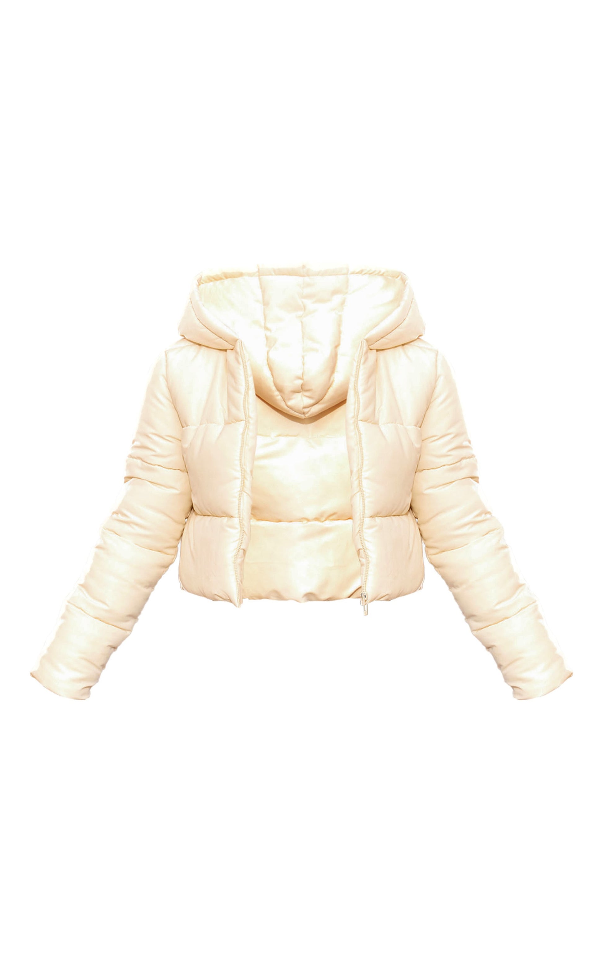 Cream Basic Hooded Zip Up Cropped Puffer Jacket