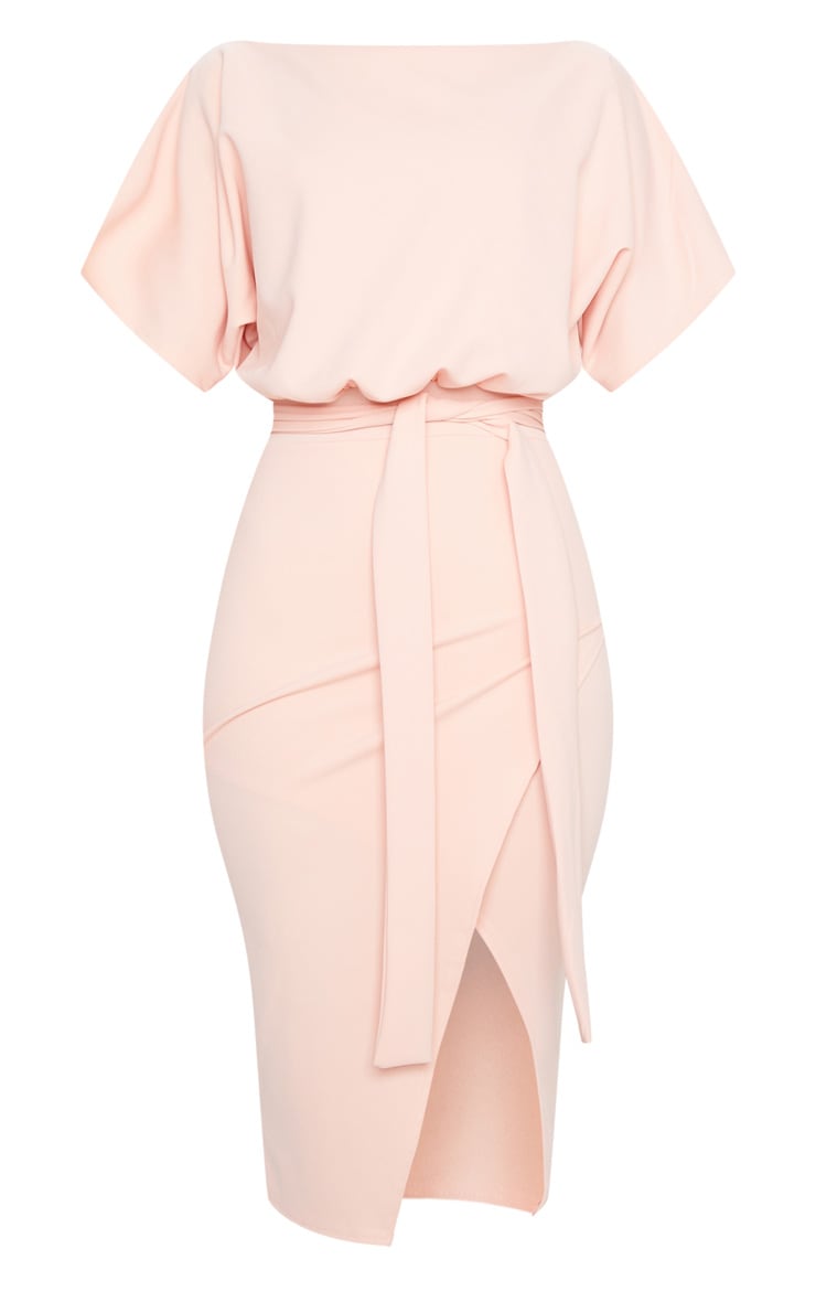 Nude Wrap Front Kimono Sleeve Midi Dress