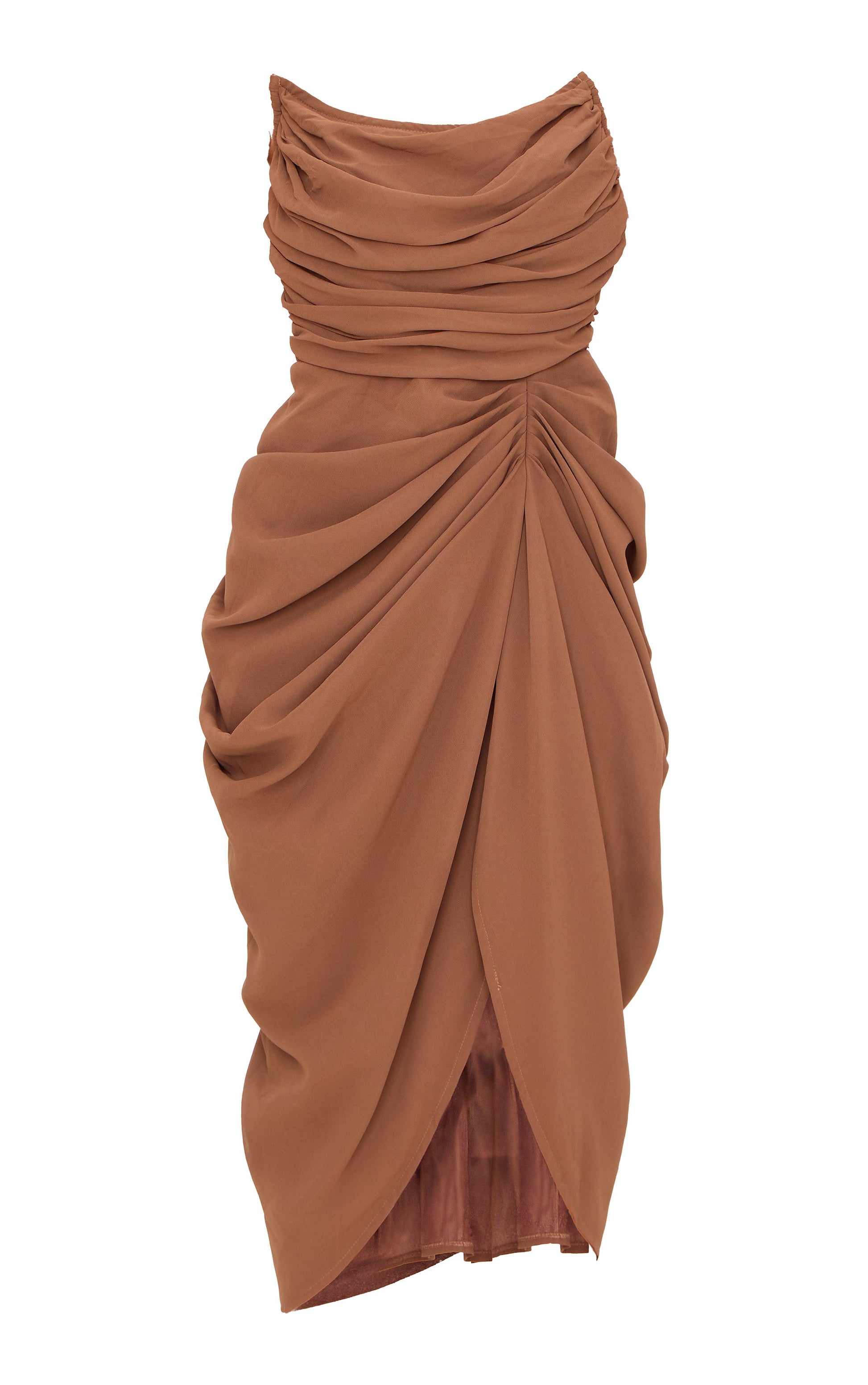 Burgundy Chiffon Corset Bandeau Draped Midi Dress