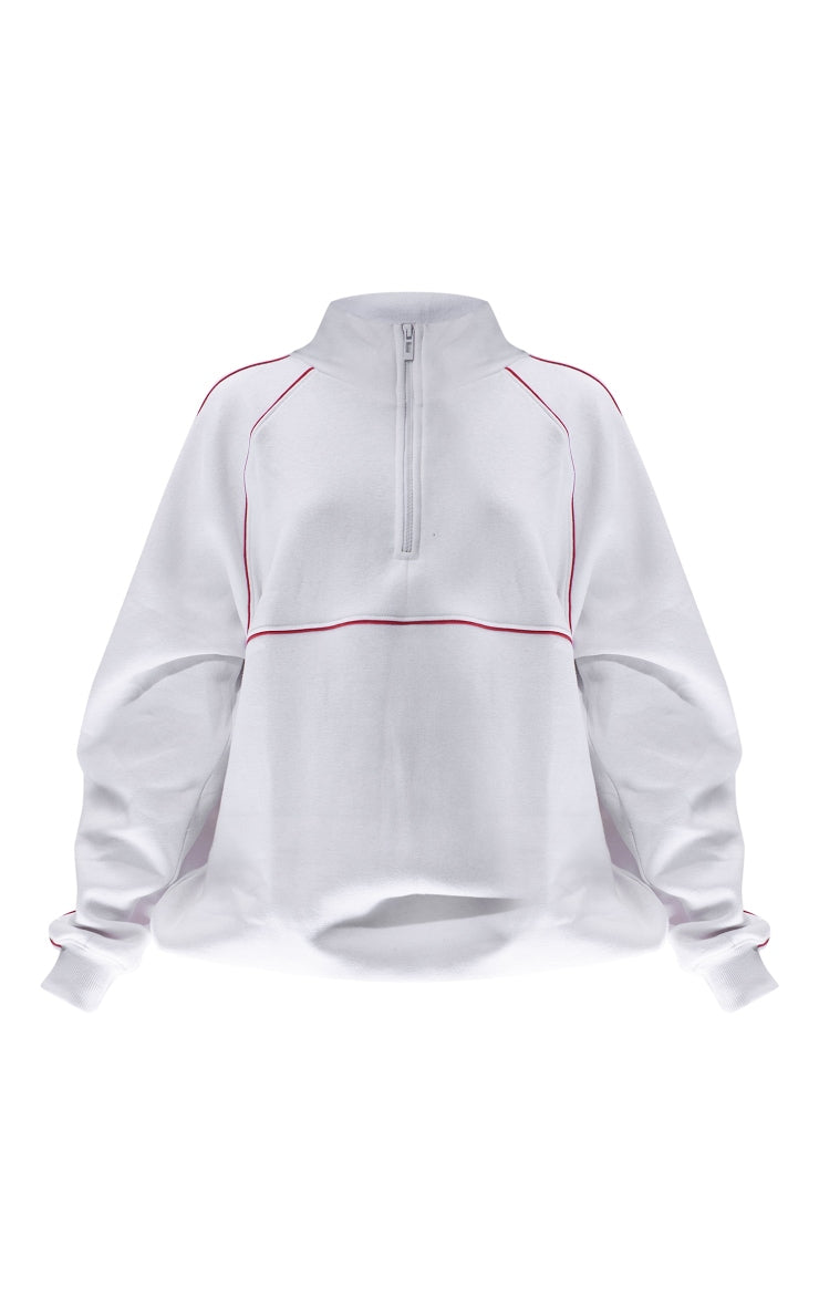 Ash Grey Oversized Contrast Piping Quarter Zip Sweatshirt