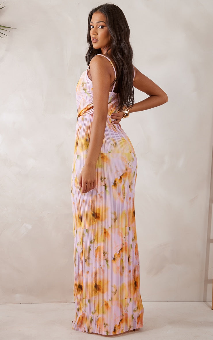 Tall Pink Floral Print Plisse Strappy Maxi Dress