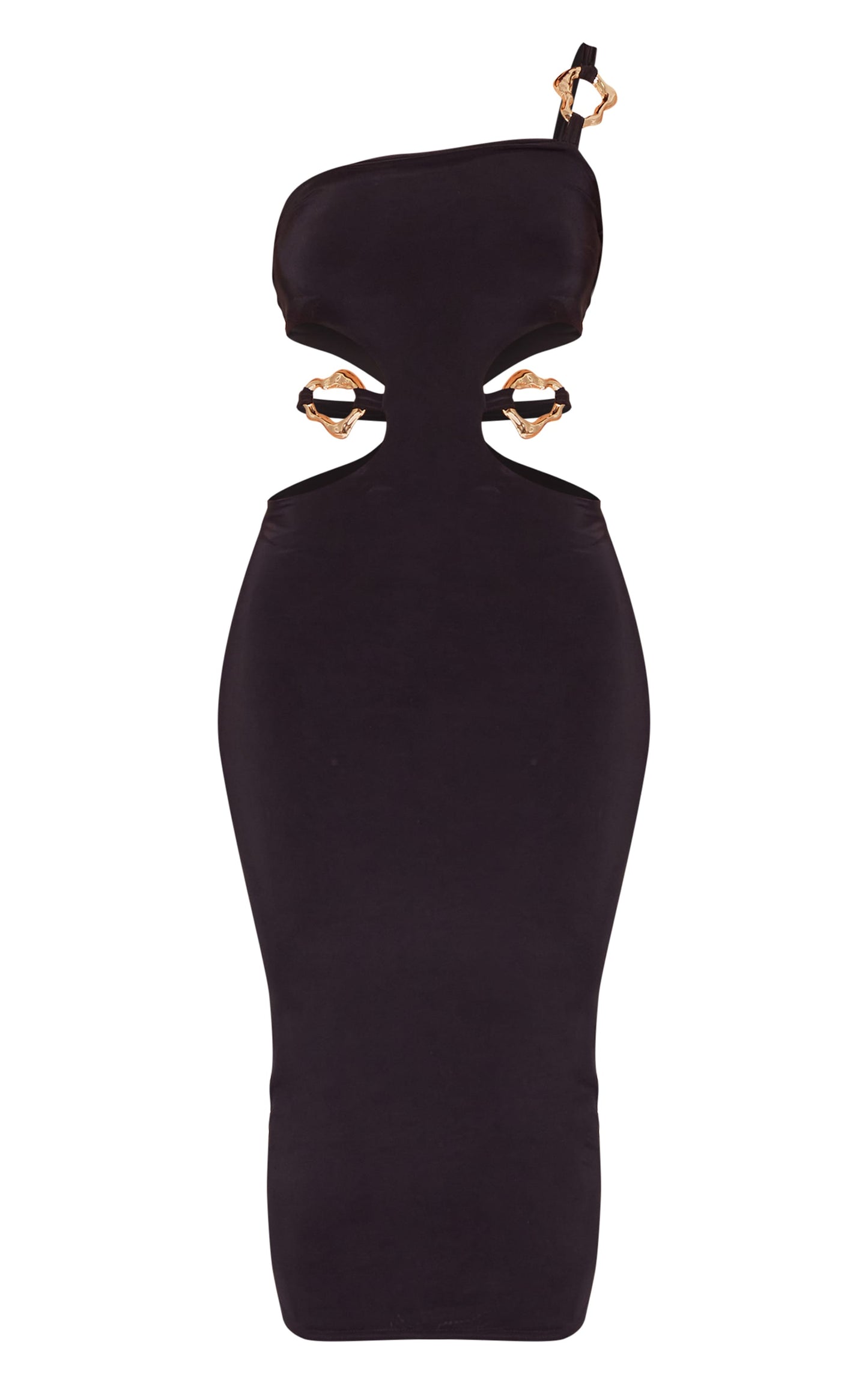 Black Slinky One Shoulder Trim Detail Midaxi Dress