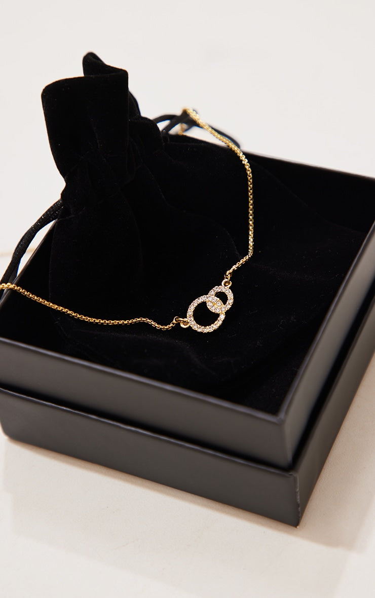 Real Gold Plated Paved Circle Link Necklace