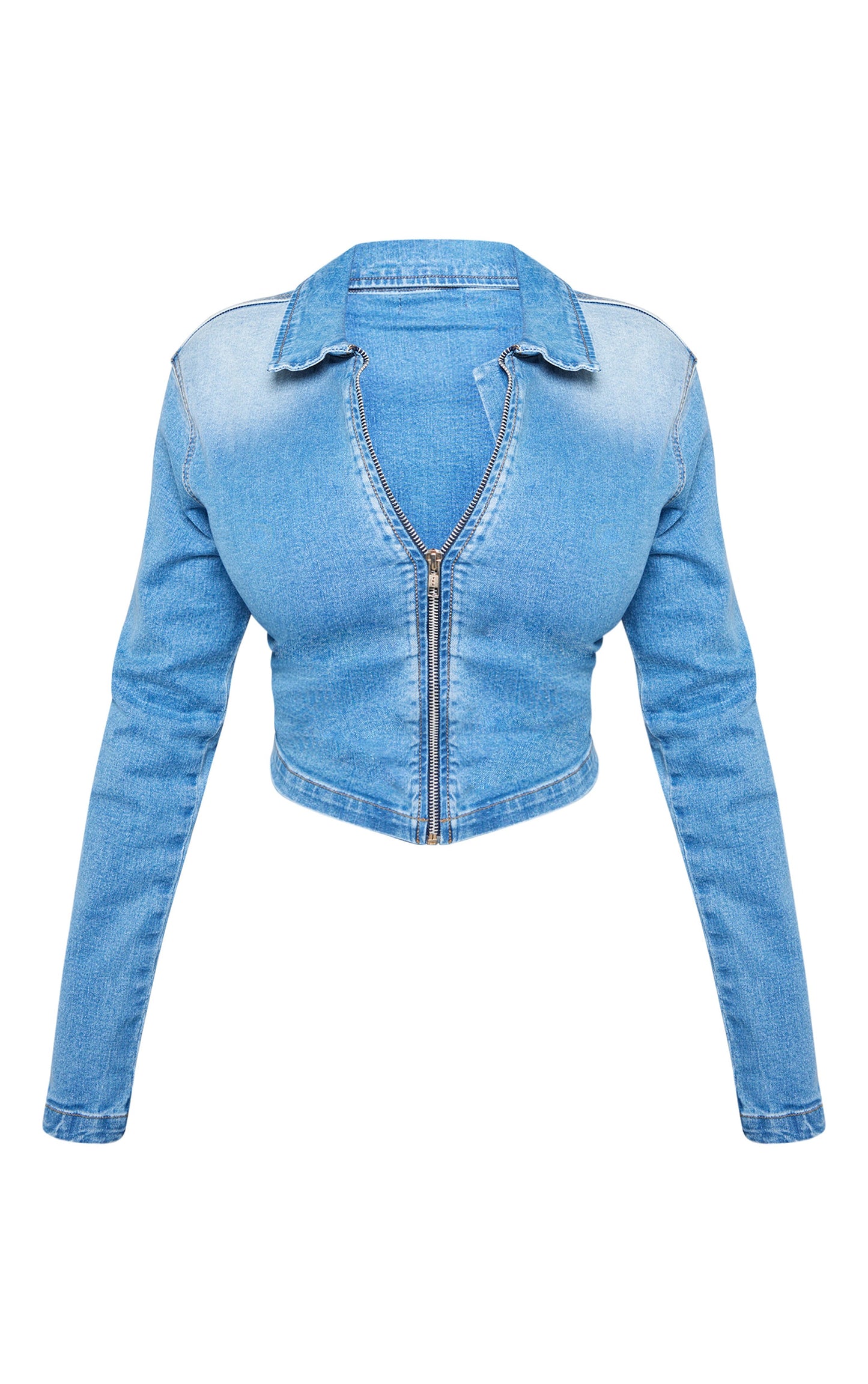 Shape Light Blue Denim Cropped Zip Through Jacket