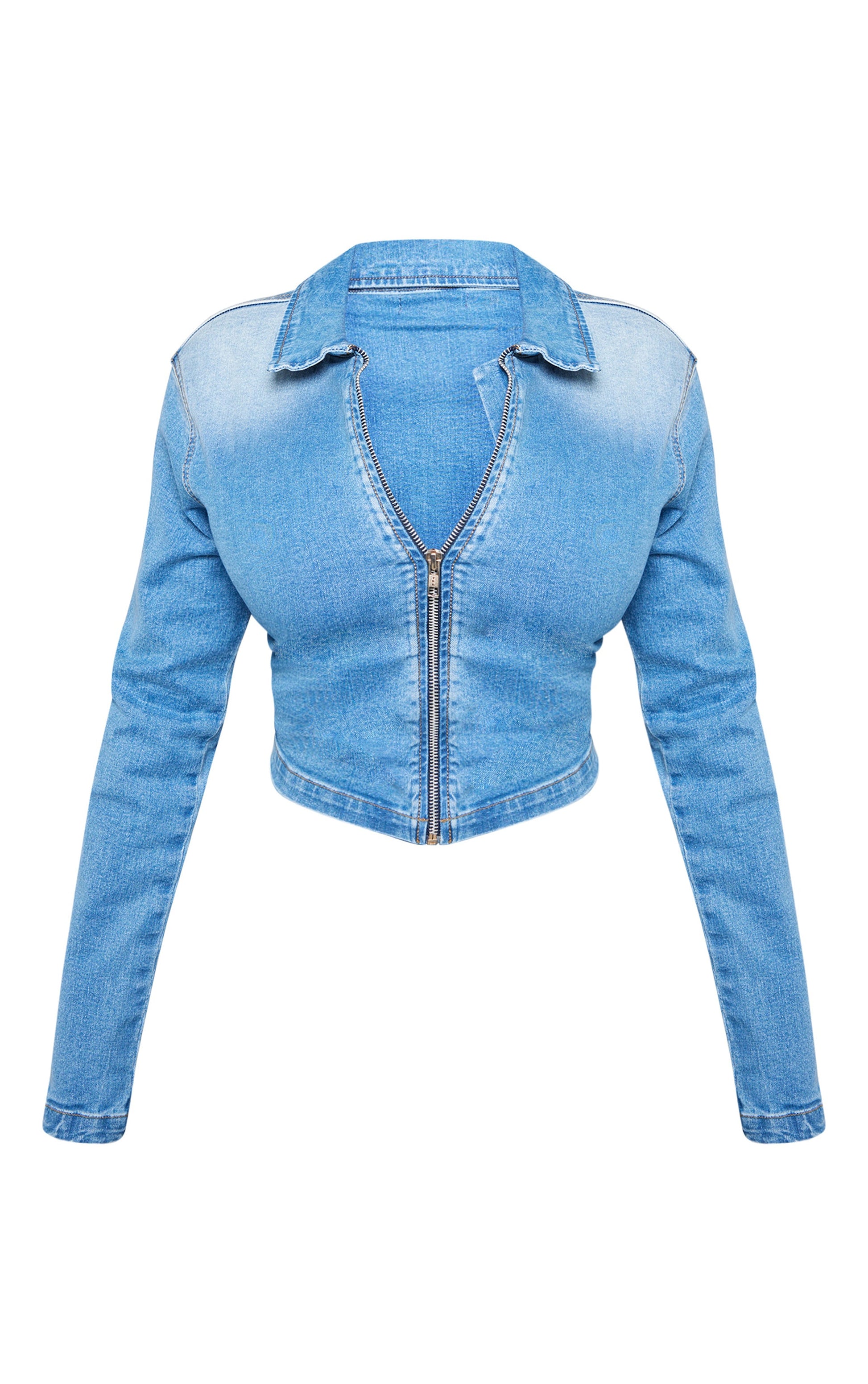 Shape Light Blue Denim Cropped Zip Through Jacket