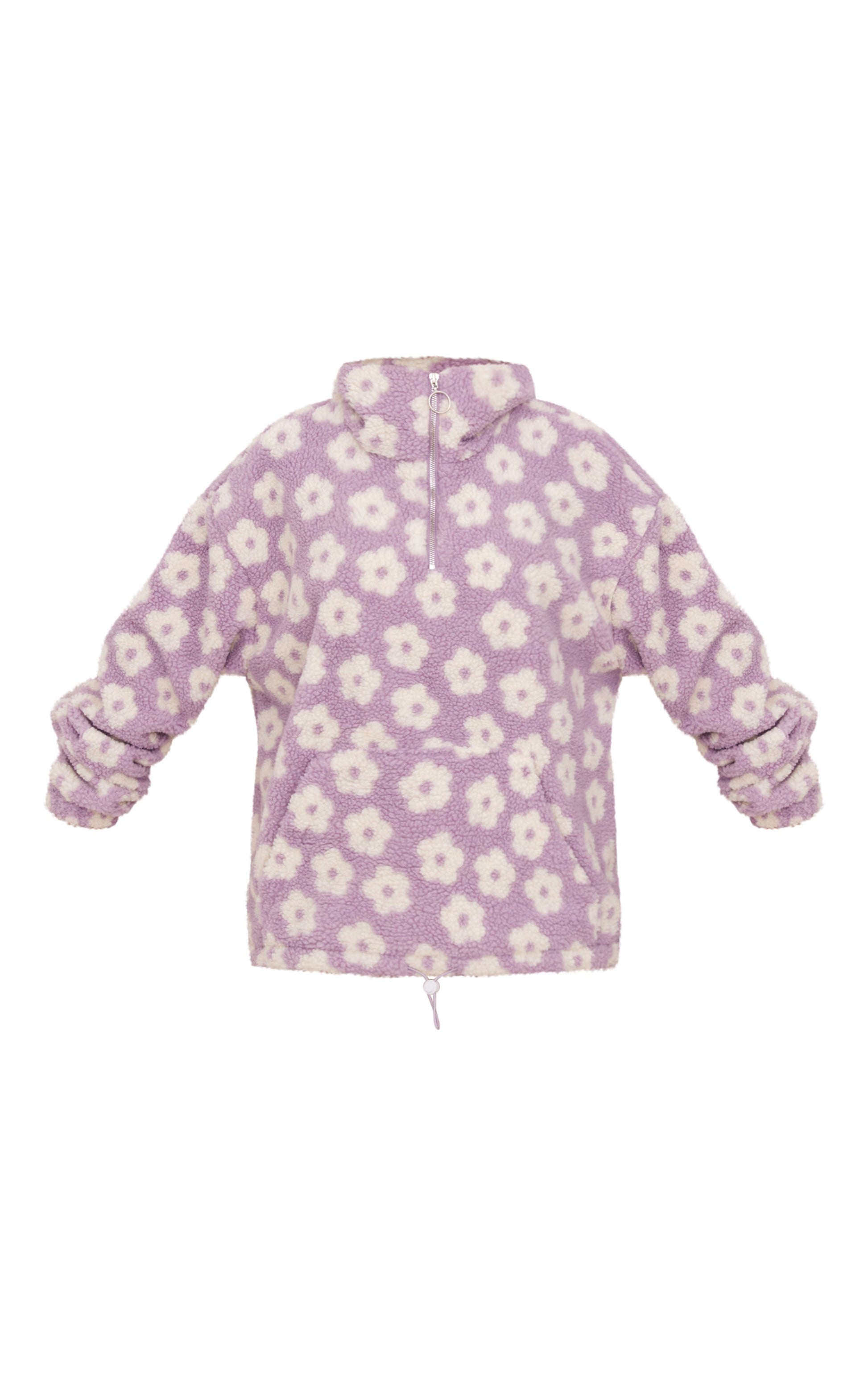 Lilac Floral Quarter Zip Pocket Detail Fleece