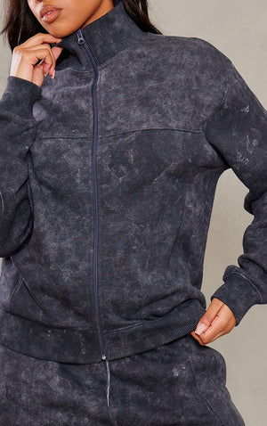 Charcoal Washed Seam Detail Zip Track Top