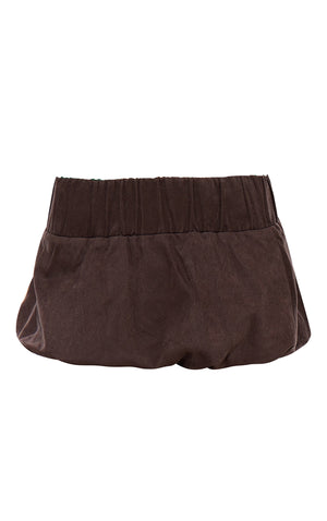 Brown Twill Low Rise Puffball Mini Skirt